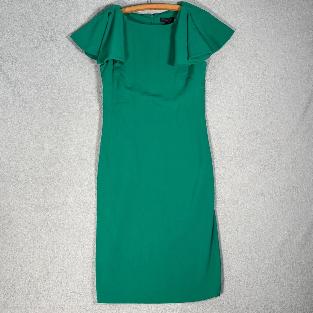 NWT Donna Karan NY Sheath‎ Dress Size 6 Emerald Green Flutter Sleeve Knee Length